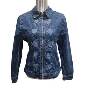 Cathy‎ Daniels Denim Jean Jacket Rhinestone Heart Valentines Cottage Core Medium